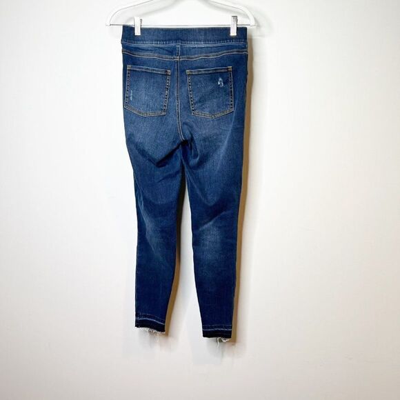 Spanx Womens Blue Medium Wash Distressed Pull On Denim Skinny Jeans Size S - Picture 2 of 7